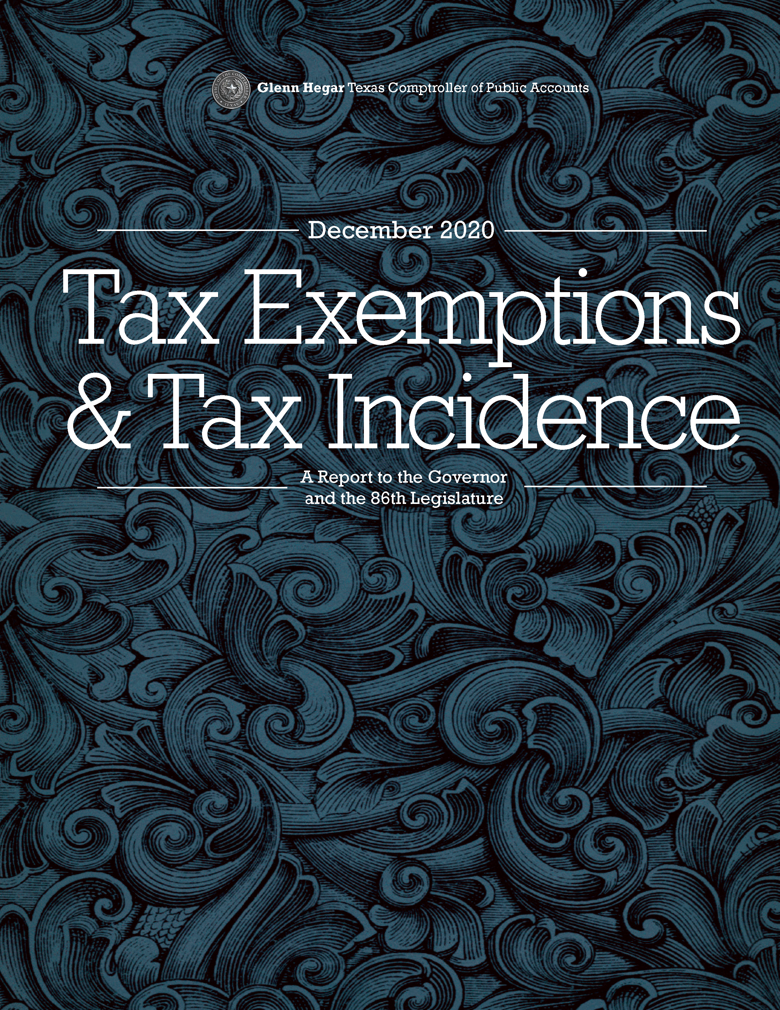 Cover image to TX 2020 tax exemptions and tax incidence report