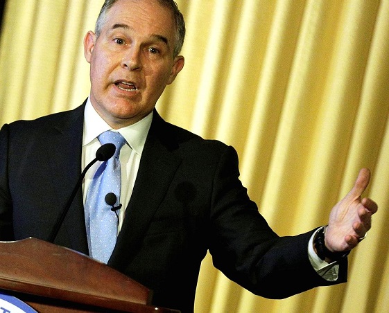 New EPA administrator Scott Pruitt waving hands