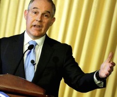 New EPA administrator Scott Pruitt waving hands